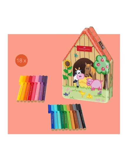 Carioci cu clip 18 culori, Ferma Animalelor, FABER-CASTELL Connector-[2]