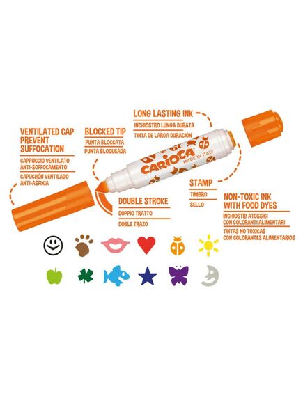 Carioci cu stampila 12 culori/set, diverse forme, CARIOCA Stamperello-[3]