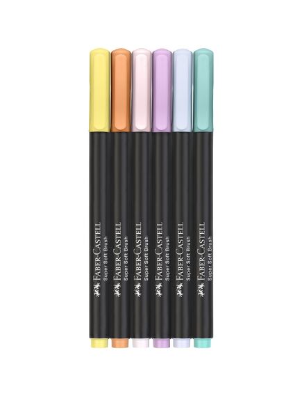 Carioci cu varf pensula, 6 culori/set pastel, FABER-CASTELL Black Edition-[2]