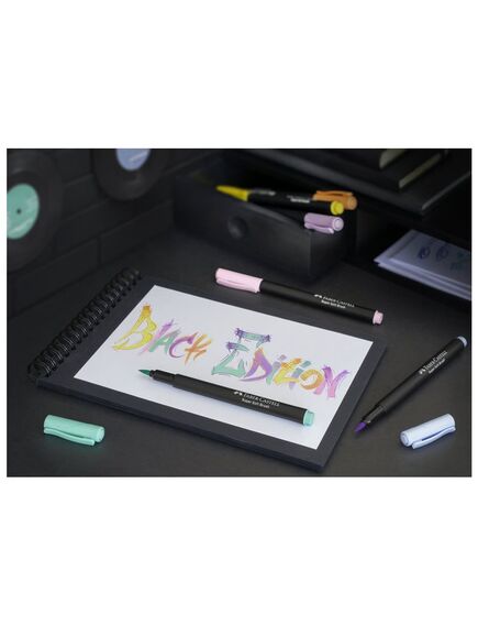 Carioci cu varf pensula, 6 culori/set pastel, FABER-CASTELL Black Edition-[4]