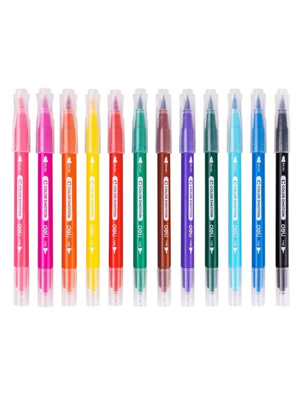 Carioci pensula cu doua capete, 12 culori/set, DELI-[2]