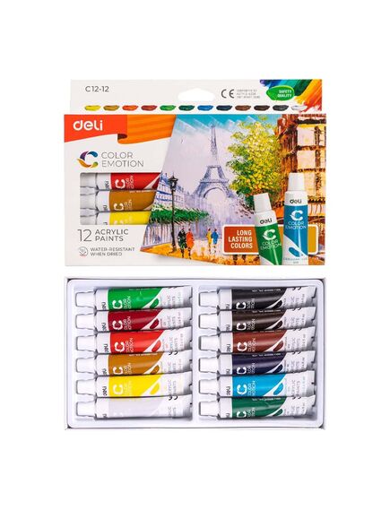 Culori acrilice 12 tuburi/set, DELI Color-[2]