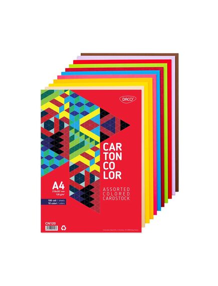 Carton colorat A4, 120 g/mp, 100 coli/top, asortat, DACO-