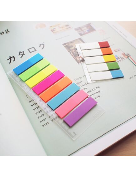 Index autoadeziv plastic 45x12 mm, 8 culori neon+rigla, STICK'N-[2]