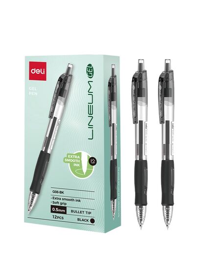 Pix cu gel, cu mecanism, 0.5 mm, negru, DELI Lineum, Culoare: Negru-[2]