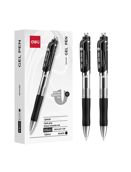 Pix gel cu mecanism, varf 0.5 mm, negru, DELI Q10430, Culoare: Negru-[2]