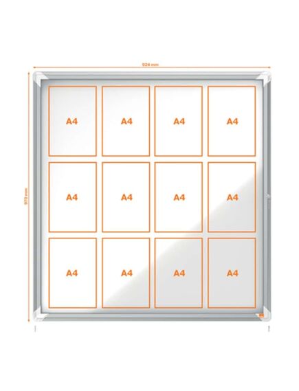 Avizier magnetic de exterior, 12 x A4, otel emailat, NOBO-[4]