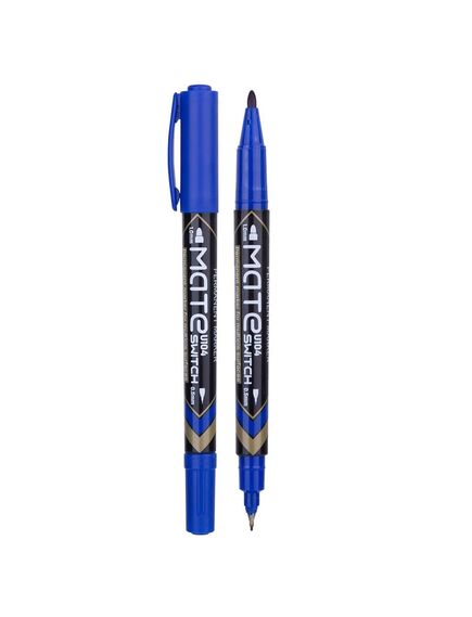 Marker permanent cu 2 capete, albastru, DELI Mate, Culoare: Albastru-