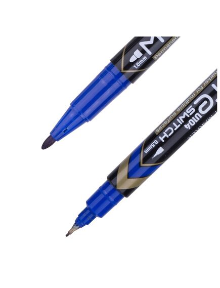 Marker permanent cu 2 capete, albastru, DELI Mate, Culoare: Albastru-[2]