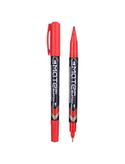 Marker permanent cu 2 capete, rosu, DELI Mate, Culoare: Rosu-