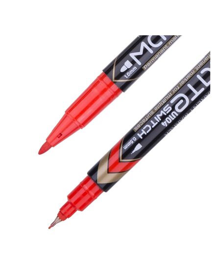Marker permanent cu 2 capete, rosu, DELI Mate, Culoare: Rosu-[2]